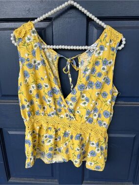 cupcakes & cashmere Yellow Floral Tank with Blue Blooms